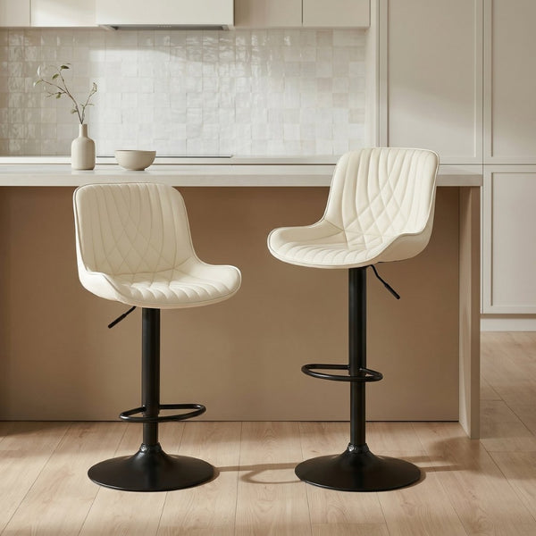 English Elm Kovyn Adjustable Swivel Barstools Faux Leather Upholstered Set for Kitchen Island Ivory T2574P526984