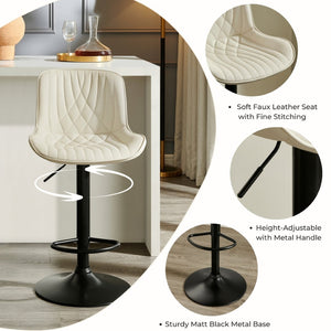 English Elm Kovyn Adjustable Swivel Barstools Faux Leather Upholstered Set for Kitchen Island Ivory T2574P526984