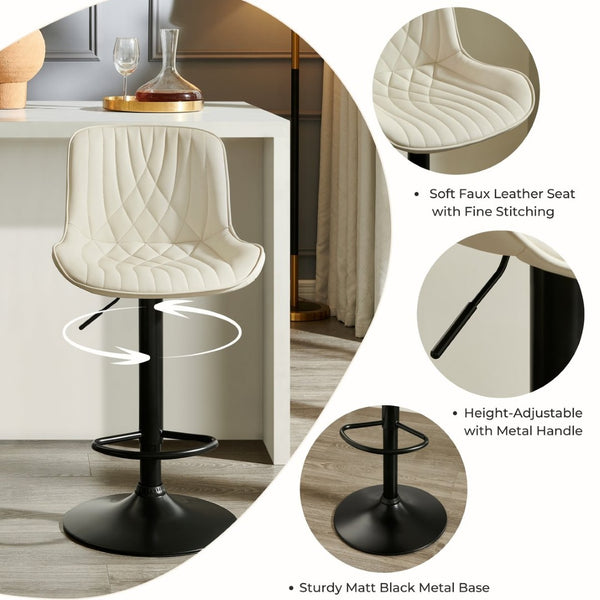 English Elm Kovyn Adjustable Swivel Barstools Faux Leather Upholstered Set for Kitchen Island Ivory T2574P526984
