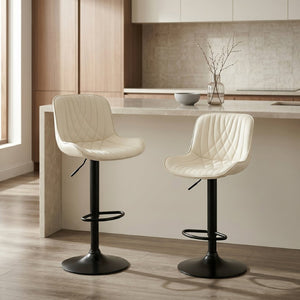 English Elm Kovyn Adjustable Swivel Barstools Faux Leather Upholstered Set for Kitchen Island Ivory T2574P526984