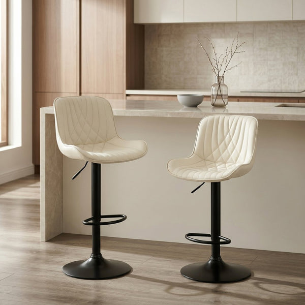 English Elm Kovyn Adjustable Swivel Barstools Faux Leather Upholstered Set for Kitchen Island Ivory T2574P526984