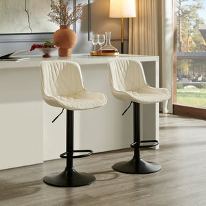 English Elm Kovyn Adjustable Swivel Barstools Faux Leather Upholstered Set for Kitchen Island Ivory T2574P526984