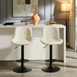 English Elm Kovyn Adjustable Swivel Barstools Faux Leather Upholstered Set for Kitchen Island Ivory T2574P526984