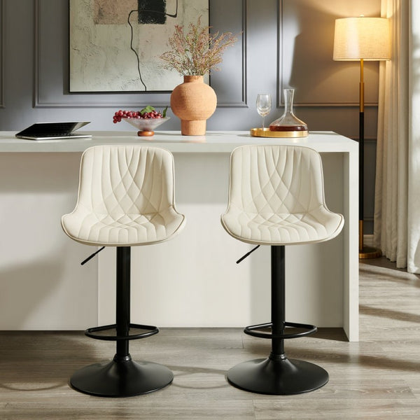 English Elm Kovyn Adjustable Swivel Barstools Faux Leather Upholstered Set for Kitchen Island Ivory T2574P526984