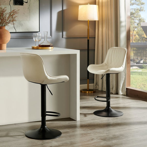 English Elm Kovyn Adjustable Swivel Barstools Faux Leather Upholstered Set for Kitchen Island Ivory T2574P526984