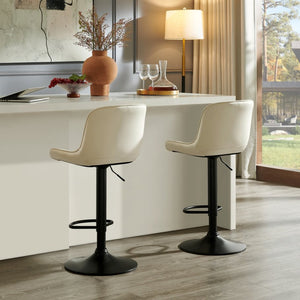 English Elm Kovyn Adjustable Swivel Barstools Faux Leather Upholstered Set for Kitchen Island Ivory T2574P526984