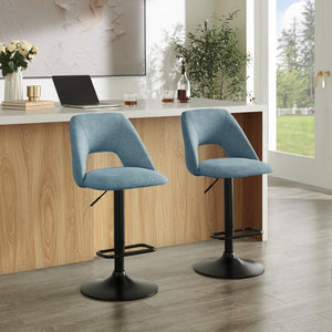 English Elm Nuvia Chenille Upholstered Swivel Barstools with Adjustable Height Set of 2 Blue T2574P526985
