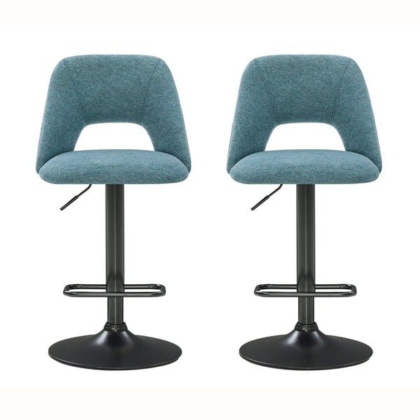 English Elm Nuvia Chenille Upholstered Swivel Barstools with Adjustable Height Set of 2 Blue T2574P526985