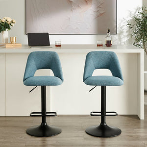 English Elm Nuvia Chenille Upholstered Swivel Barstools with Adjustable Height Set of 2 Blue T2574P526985