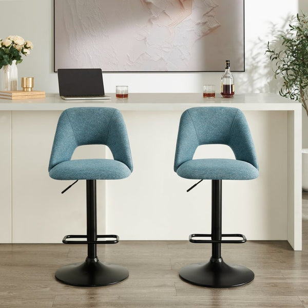 English Elm Nuvia Chenille Upholstered Swivel Barstools with Adjustable Height Set of 2 Blue T2574P526985
