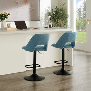 English Elm Nuvia Chenille Upholstered Swivel Barstools with Adjustable Height Set of 2 Blue T2574P526985
