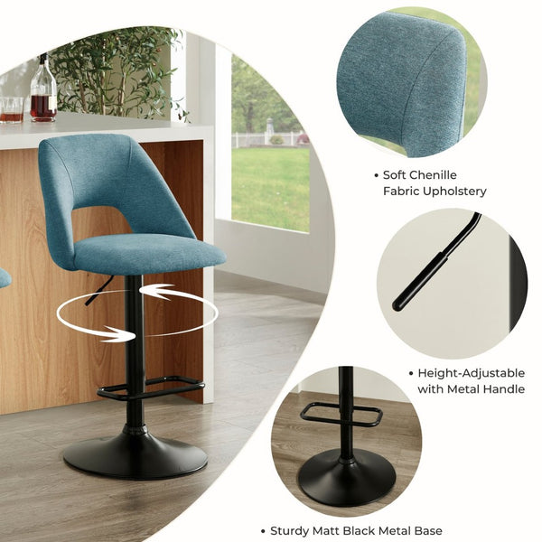 English Elm Nuvia Chenille Upholstered Swivel Barstools with Adjustable Height Set of 2 Blue T2574P526985