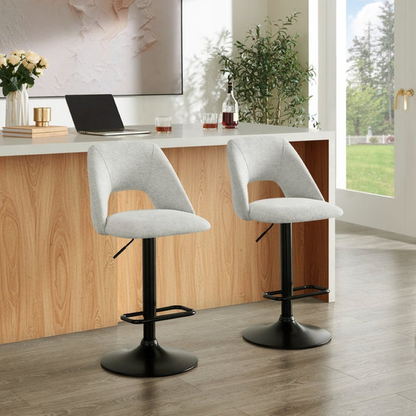 English Elm Nuvia Chenille Upholstered Swivel Barstools with Adjustable Height Set of 2 Gray T2574P526986