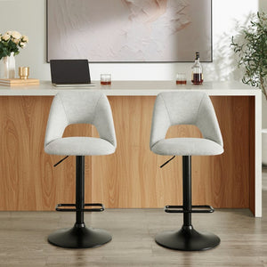 English Elm Nuvia Chenille Upholstered Swivel Barstools with Adjustable Height Set of 2 Gray T2574P526986