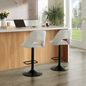 English Elm Nuvia Chenille Upholstered Swivel Barstools with Adjustable Height Set of 2 Gray T2574P526986
