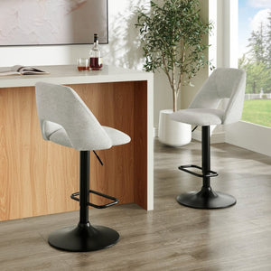 English Elm Nuvia Chenille Upholstered Swivel Barstools with Adjustable Height Set of 2 Gray T2574P526986