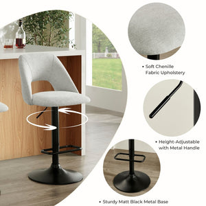 English Elm Nuvia Chenille Upholstered Swivel Barstools with Adjustable Height Set of 2 Gray T2574P526986