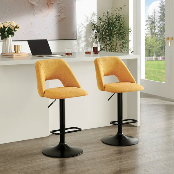 English Elm Nuvia Chenille Upholstered Swivel Barstools with Adjustable Height Set of 2 Yellow T2574P526988