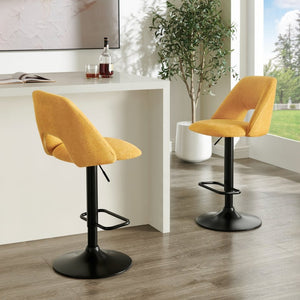 English Elm Nuvia Chenille Upholstered Swivel Barstools with Adjustable Height Set of 2 Yellow T2574P526988