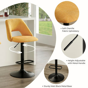 English Elm Nuvia Chenille Upholstered Swivel Barstools with Adjustable Height Set of 2 Yellow T2574P526988