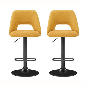 English Elm Nuvia Chenille Upholstered Swivel Barstools with Adjustable Height Set of 2 Yellow T2574P526988