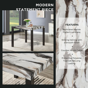 English Elm Cavira Square Faux Marble Counter Height Dining Table with Bold Black Block Legs T2574P526998