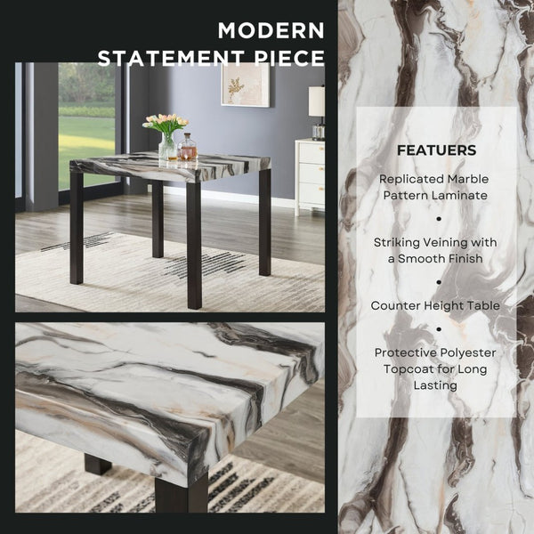 English Elm Cavira Square Faux Marble Counter Height Dining Table with Bold Black Block Legs T2574P526998