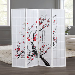 English Elm Elandra Four Panel Freestanding Privacy Screen with Plum Blossom Fabric Art Print T2574P527003