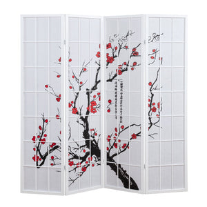 English Elm Elandra Four Panel Freestanding Privacy Screen with Plum Blossom Fabric Art Print T2574P527003