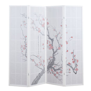 English Elm Elandra Four Panel Freestanding Privacy Screen with Plum Blossom Fabric Art Print T2574P527003