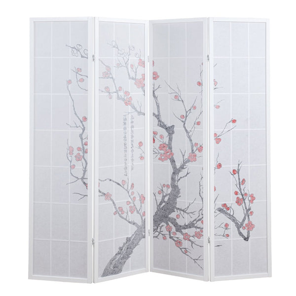 English Elm Elandra Four Panel Freestanding Privacy Screen with Plum Blossom Fabric Art Print T2574P527003