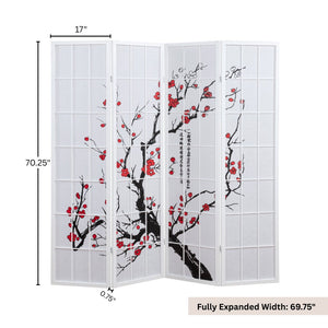 English Elm Elandra Four Panel Freestanding Privacy Screen with Plum Blossom Fabric Art Print T2574P527003