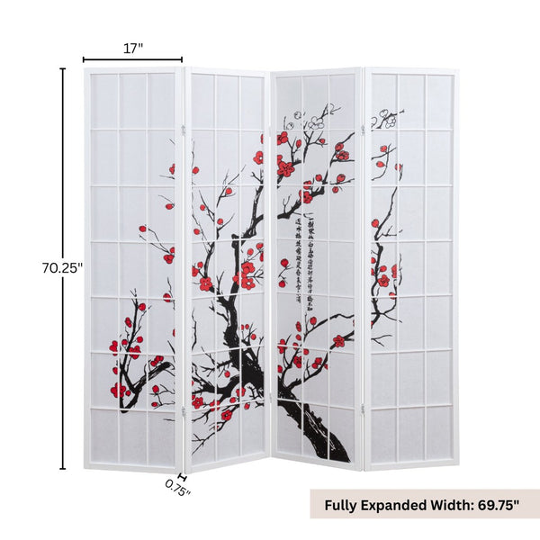 English Elm Elandra Four Panel Freestanding Privacy Screen with Plum Blossom Fabric Art Print T2574P527003