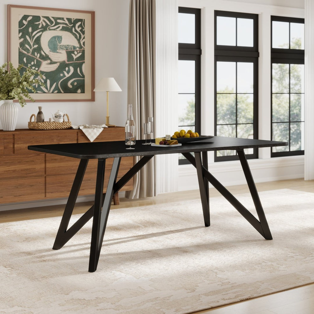English Elm Axler Rectangular Oak Veneer Dining Table with Sculptural Tripod Base Seats Six T2574P527004