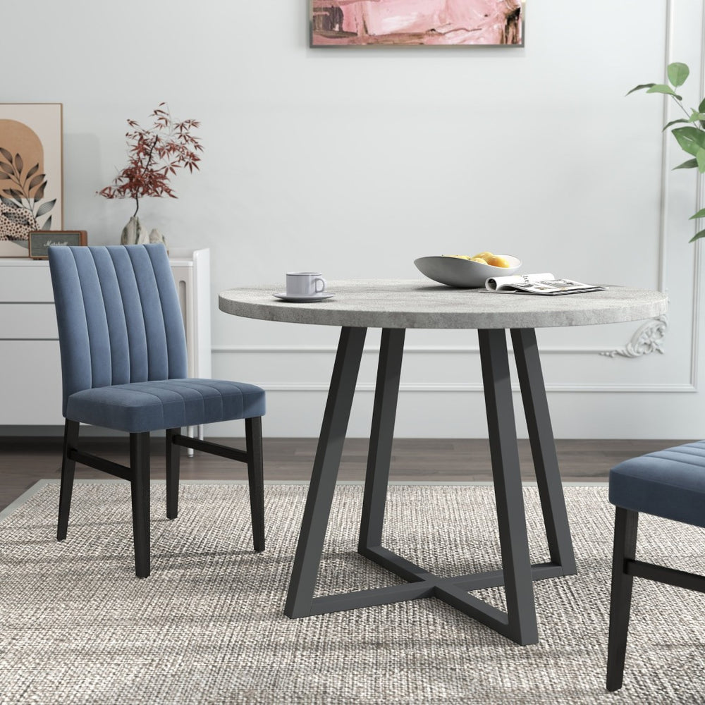English Elm Edo Round Rubberwood Dining Table Sculptural Trestle Base for Minimalist Interiors Gray T2574P527006