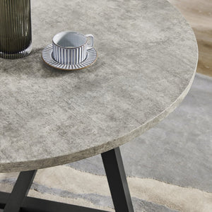 English Elm Edo Round Rubberwood Dining Table Sculptural Trestle Base for Minimalist Interiors Gray T2574P527006