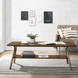 English Elm Arona Mid-Century Walnut Tone Coffee Table with Open Shelf for Modern Living Rooms T2574P531368