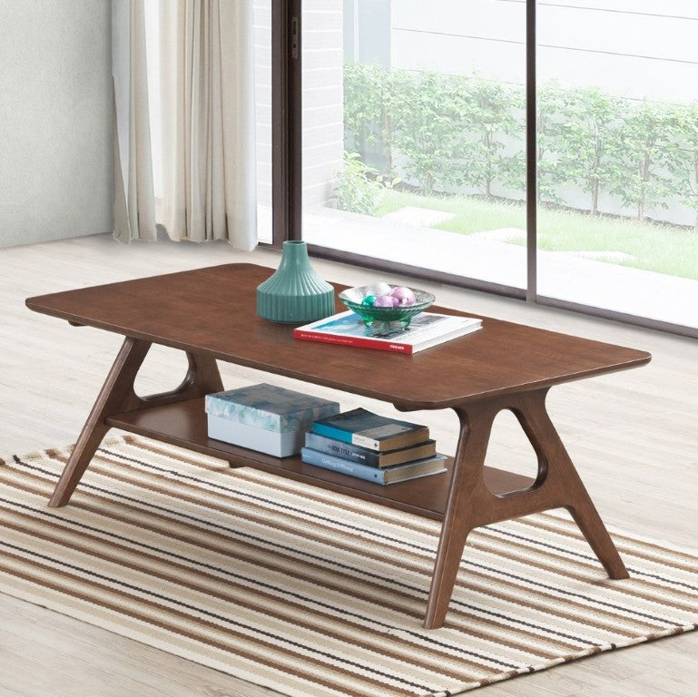 English Elm Arona Mid-Century Walnut Tone Coffee Table with Open Shelf for Modern Living Rooms T2574P531368