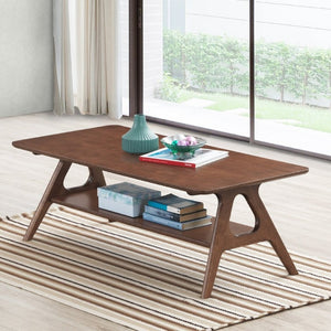 English Elm Arona Mid-Century Walnut Tone Coffee Table with Open Shelf for Modern Living Rooms T2574P531368