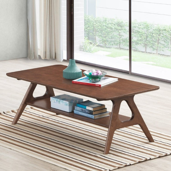 English Elm Arona Mid-Century Walnut Tone Coffee Table with Open Shelf for Modern Living Rooms T2574P531368