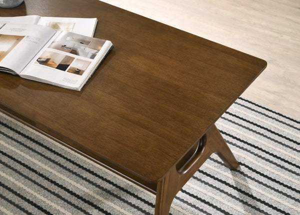 English Elm Arona Mid-Century Walnut Tone Coffee Table with Open Shelf for Modern Living Rooms T2574P531368