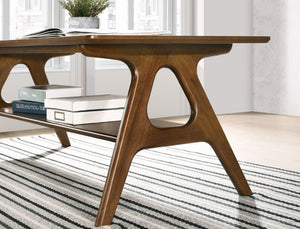 English Elm Arona Mid-Century Walnut Tone Coffee Table with Open Shelf for Modern Living Rooms T2574P531368