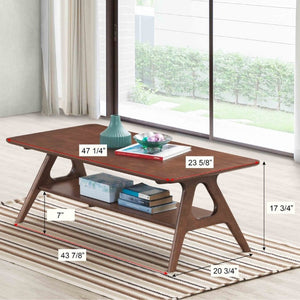 English Elm Arona Mid-Century Walnut Tone Coffee Table with Open Shelf for Modern Living Rooms T2574P531368