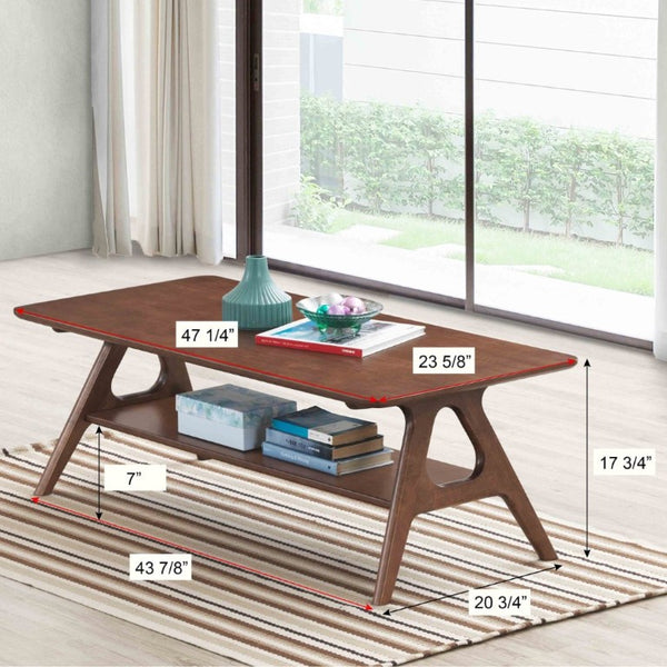 English Elm Arona Mid-Century Walnut Tone Coffee Table with Open Shelf for Modern Living Rooms T2574P531368