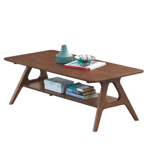 English Elm Arona Mid-Century Walnut Tone Coffee Table with Open Shelf for Modern Living Rooms T2574P531368