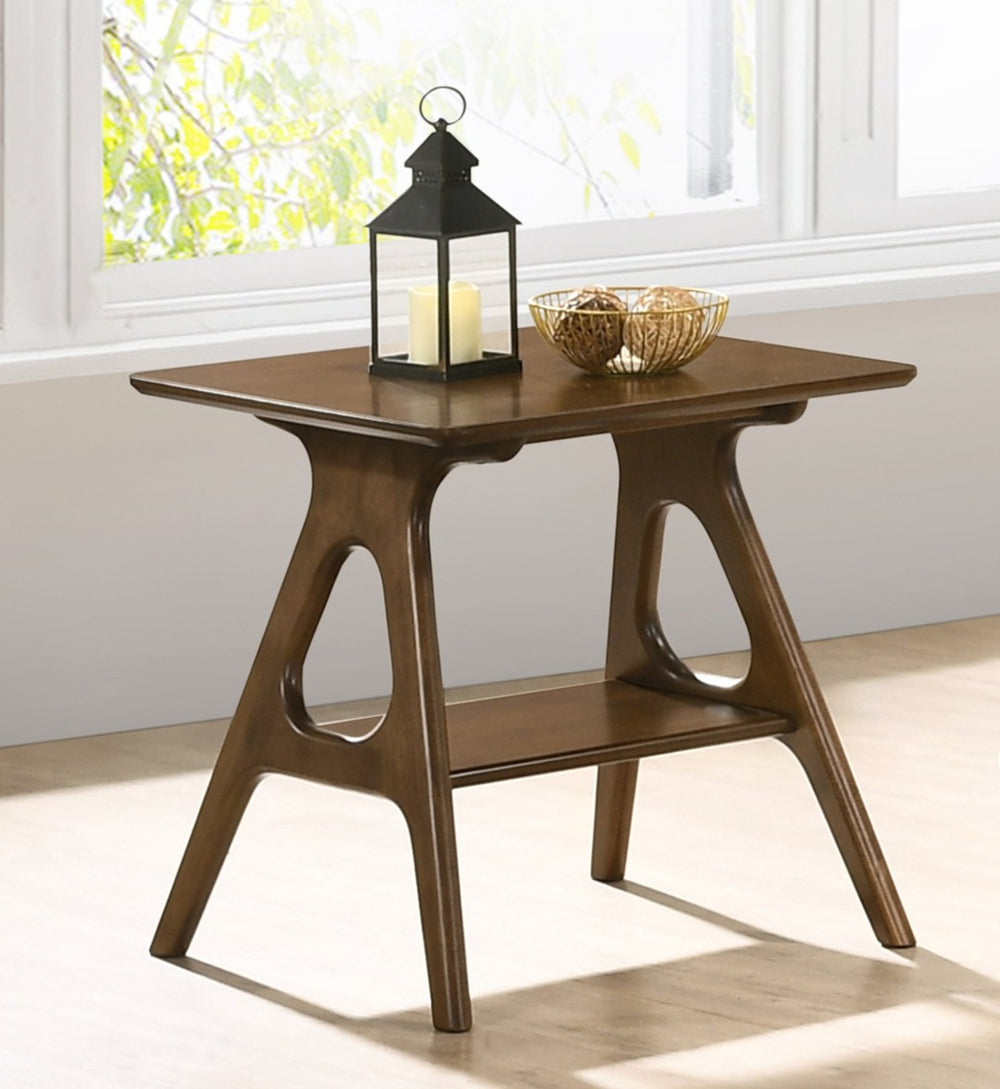 English Elm Arona Sculptural Okume Veneer Side Table with Open Shelf for Living Room or Bedroom T2574P531369