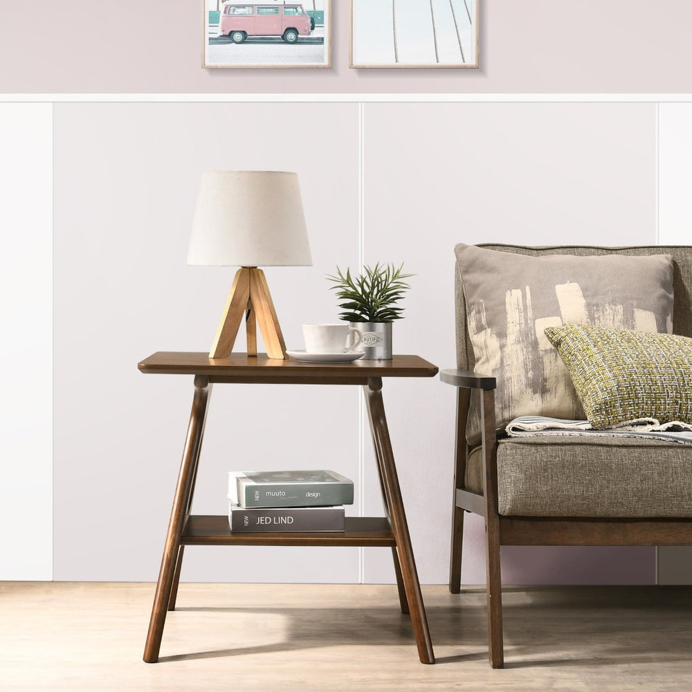 English Elm Arona Sculptural Okume Veneer Side Table with Open Shelf for Living Room or Bedroom T2574P531369