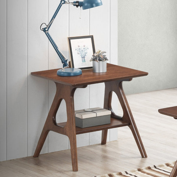 English Elm Arona Sculptural Okume Veneer Side Table with Open Shelf for Living Room or Bedroom T2574P531369