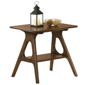 English Elm Arona Sculptural Okume Veneer Side Table with Open Shelf for Living Room or Bedroom T2574P531369