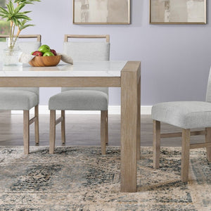 English Elm Zelalle Six Seat Faux Marble Dining Table with Wire Brushed Rubberwood Block Legs T2574P565584
